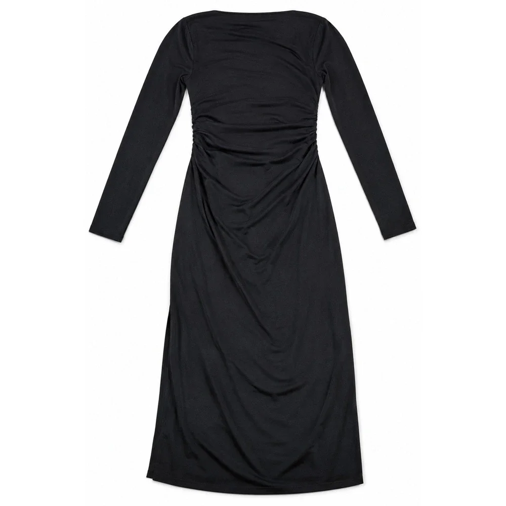 Abercrombie & Fitch Ava Dress Large Black Ruched Square Neck Long Sleeve Maxi